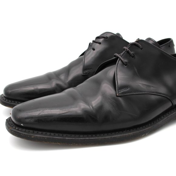 Gucci Black Smooth Leather Lace Tie Derby Dress Shoes Almond Toe 42.5 US 9 1/2 - Picture 3 of 6